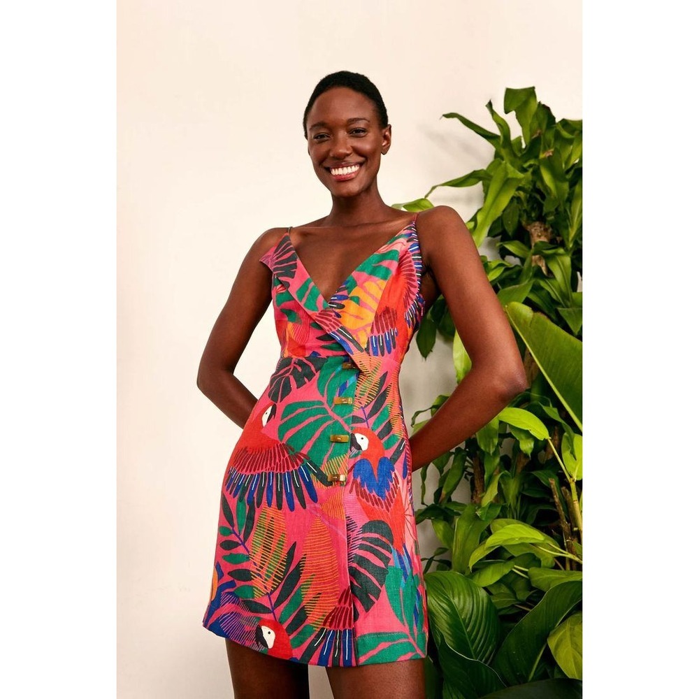 Farm Rio Macaw Side Buttons Mini Dress Multi - Size Small - NWT